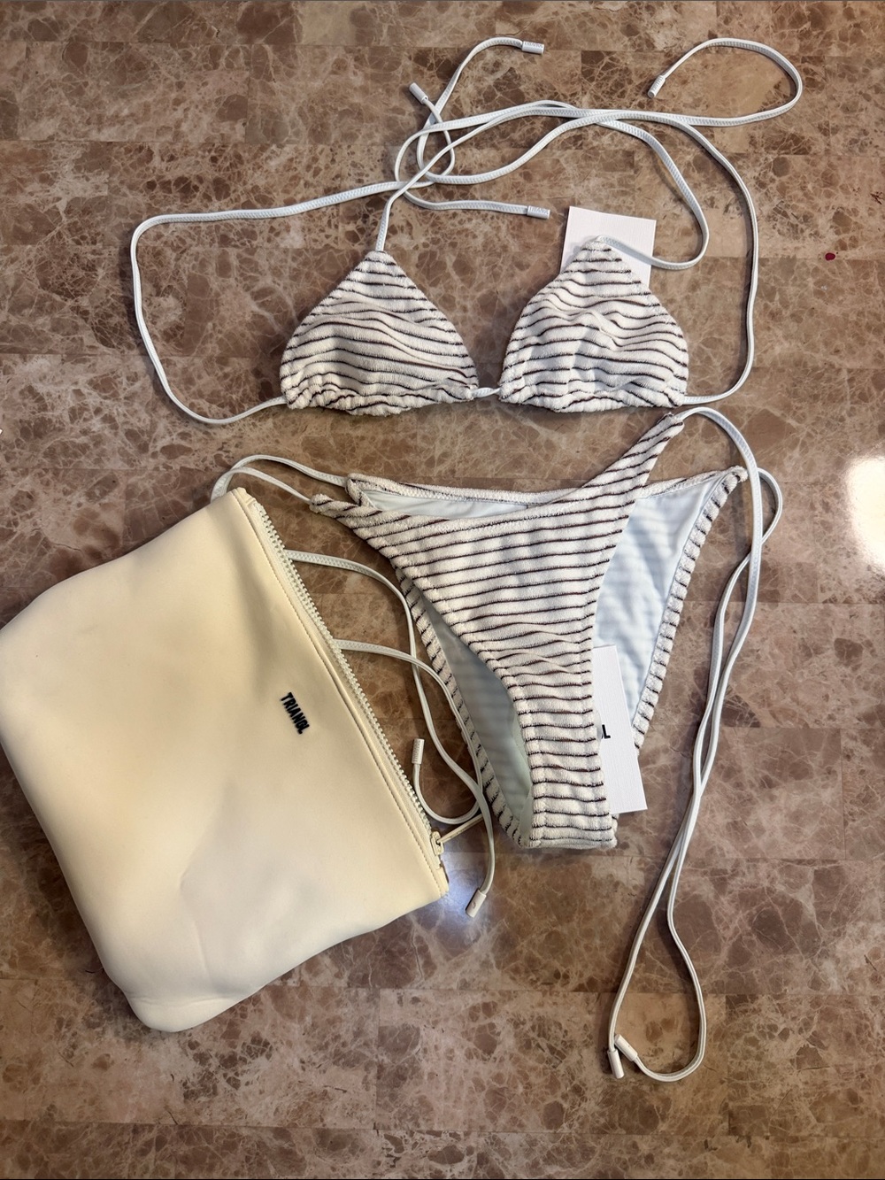 triangl swimwear White and Black Striped Triangle Bikini Set